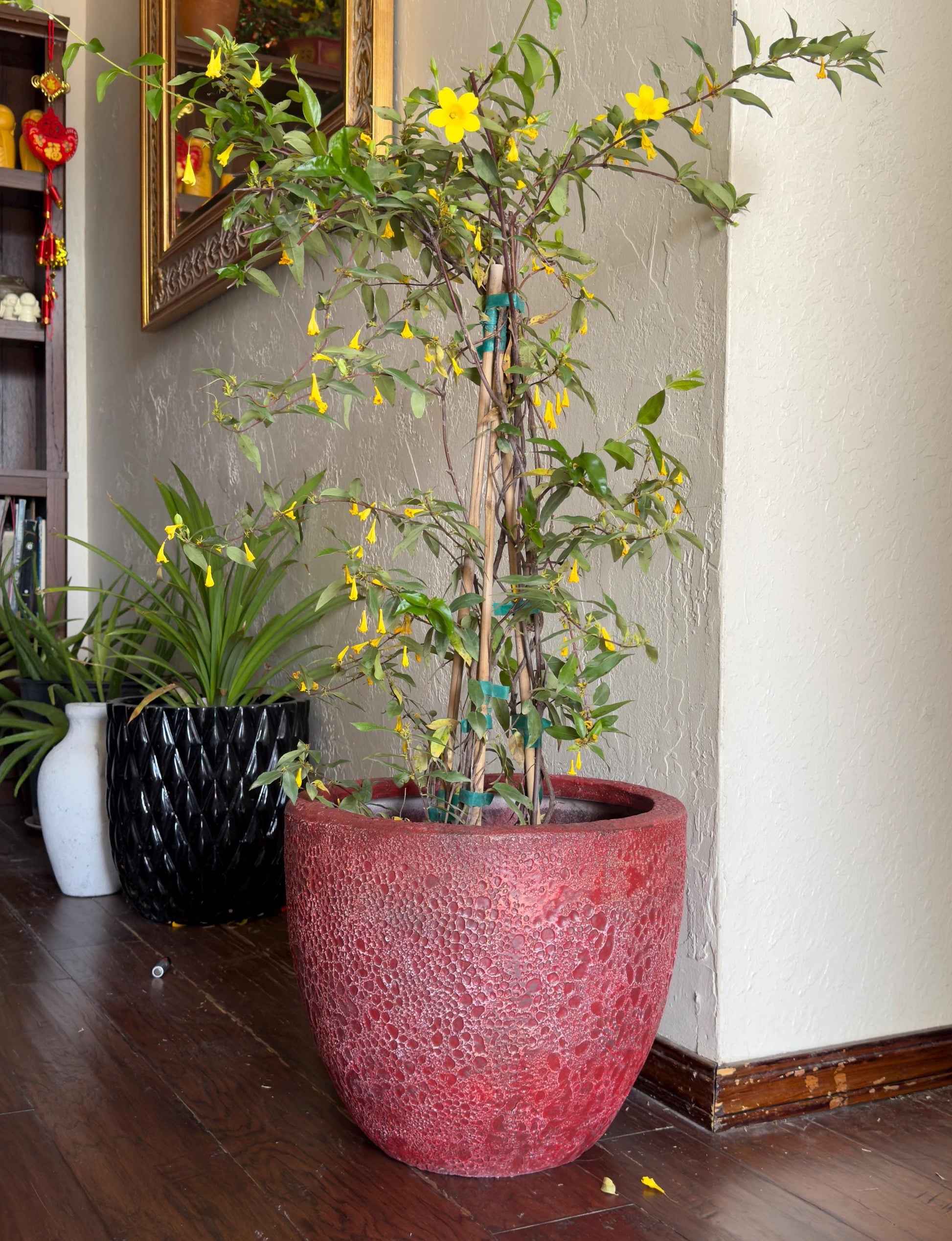Handmade Red Fiberglass Planter: Moon Surface Style (14-18 Inches)