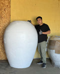 XXXL White Fiberglass Planter: 60-inch Irregular Texture Garden Pot