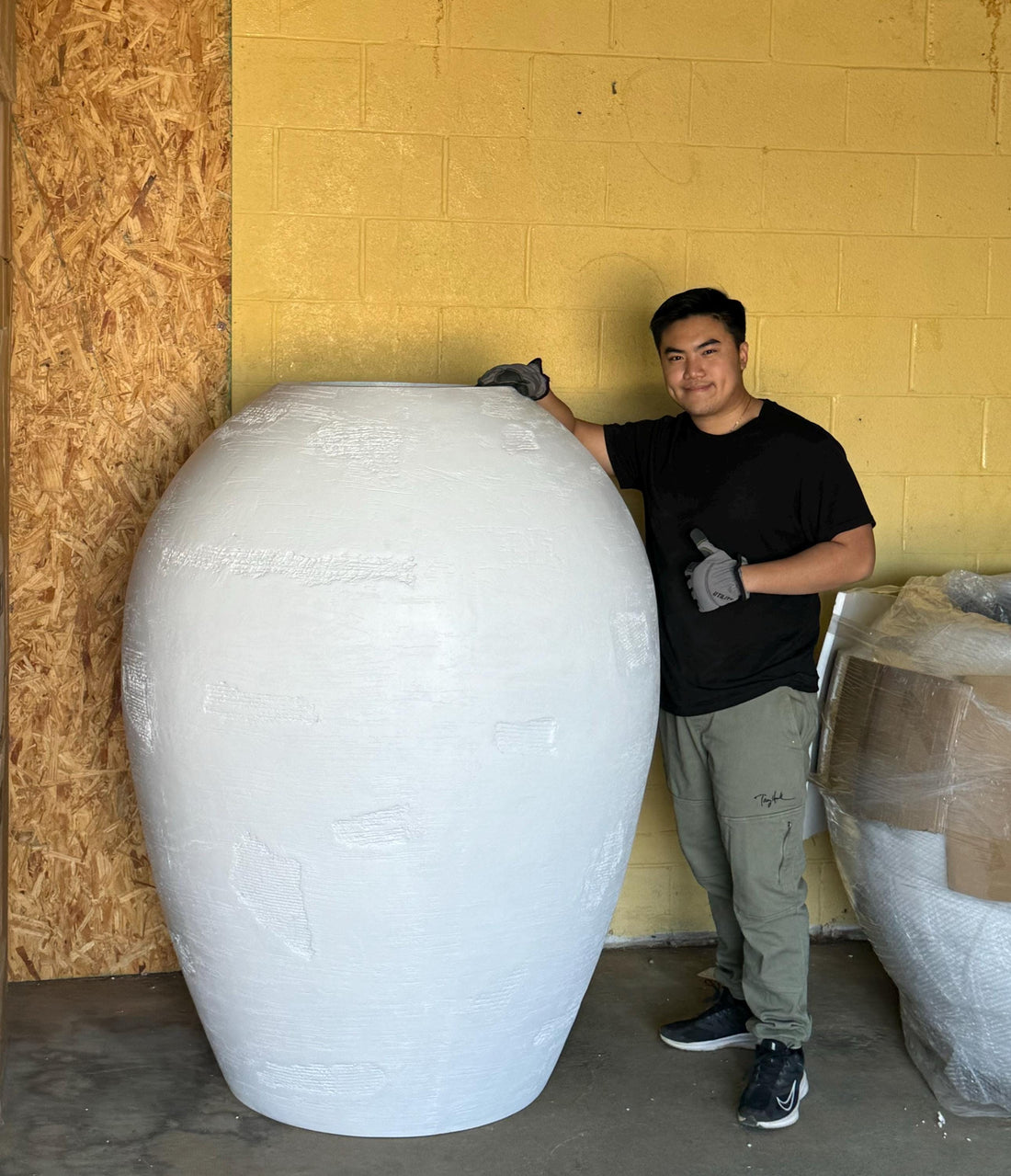 XXXL White Fiberglass Planter: 60-inch Irregular Texture Garden Pot