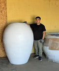 XXXL White Fiberglass Planter: 60-inch Irregular Texture Garden Pot