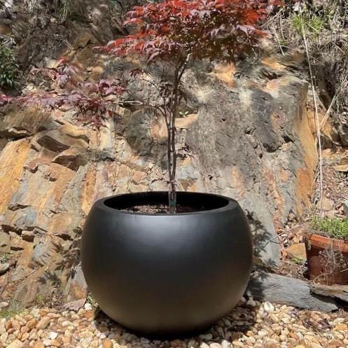 XXL Matte Black Fiberglass Planter: 25-43 Inch Round Garden Pot