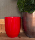 Glossy Red Fiberglass Planter: Contemporary Garden & Home Decor (18-27 Inches Tall)