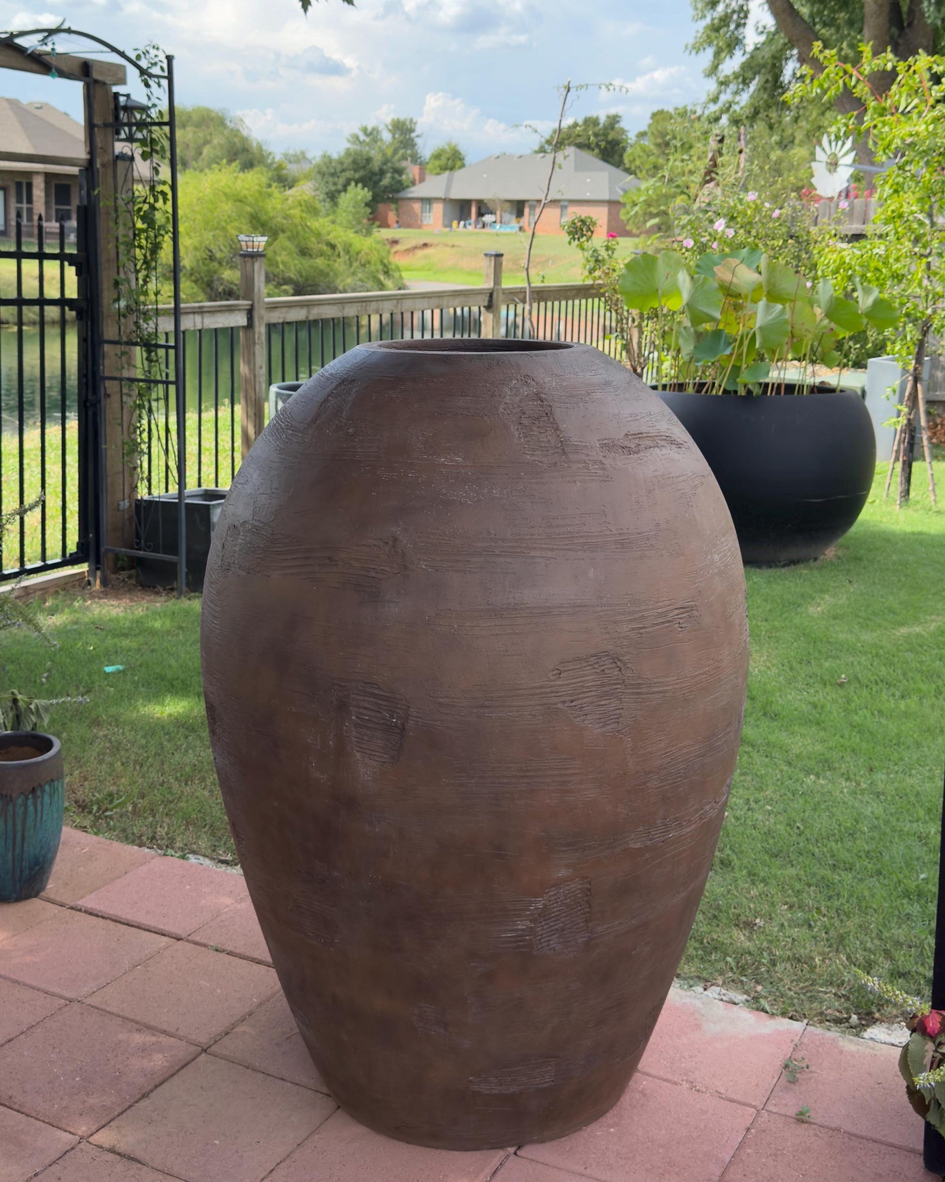 XXXL Fiberglass Planter: 60-inch Clay Color, Unique Texture