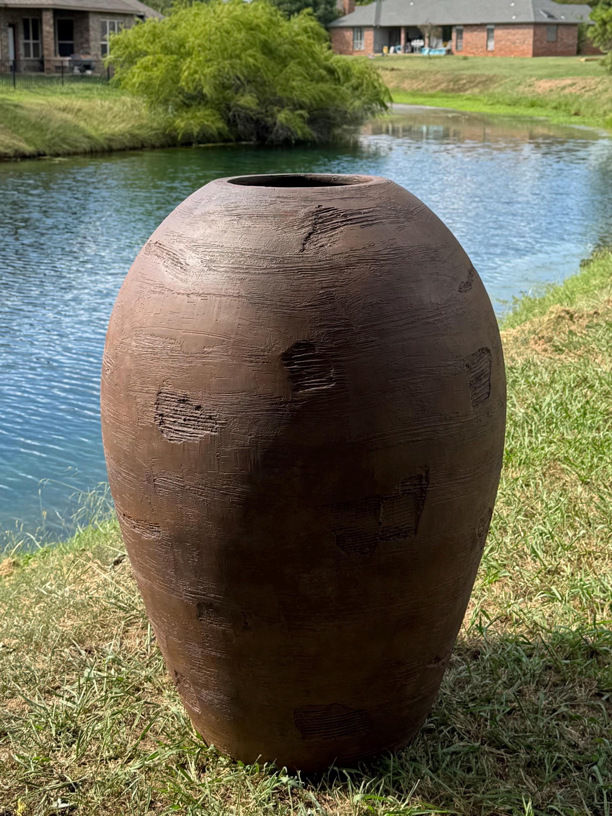 XXXL Fiberglass Planter: 60-inch Clay Color, Unique Texture
