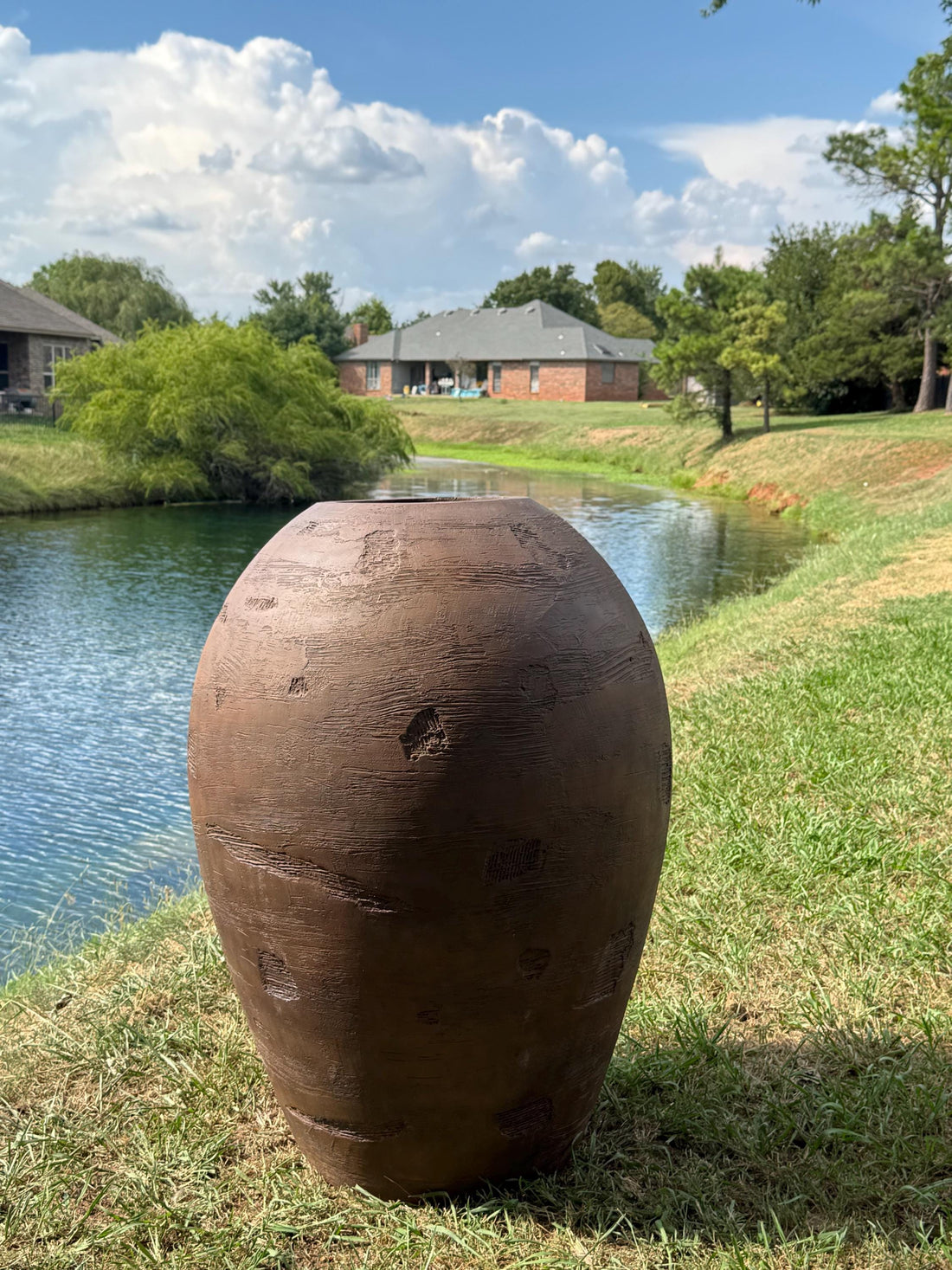 XXXL Fiberglass Planter: 60-inch Clay Color, Unique Texture