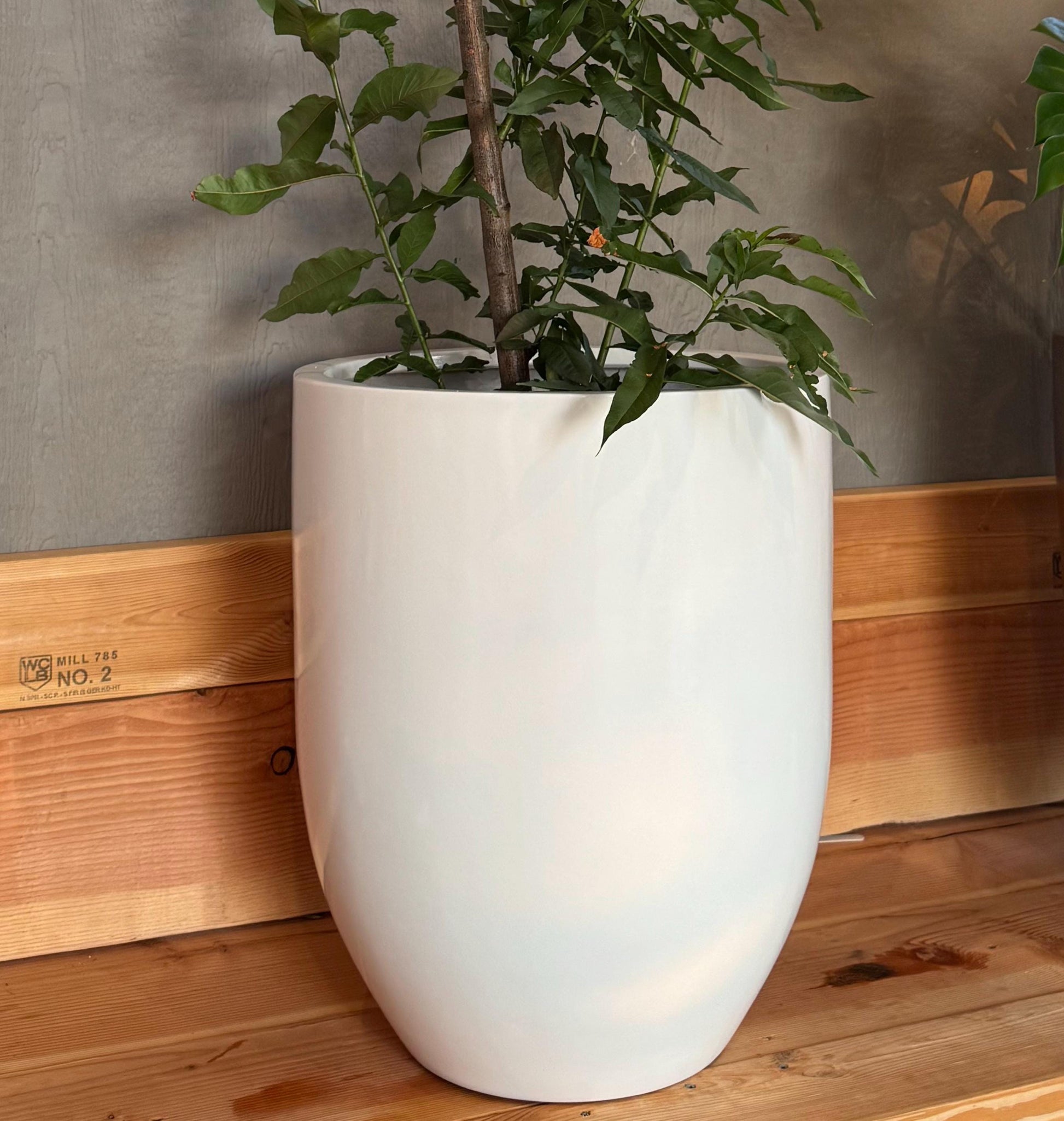 Glossy White Fiberglass Planter: Modern Round Garden Pot (18-27 Inches Tall)