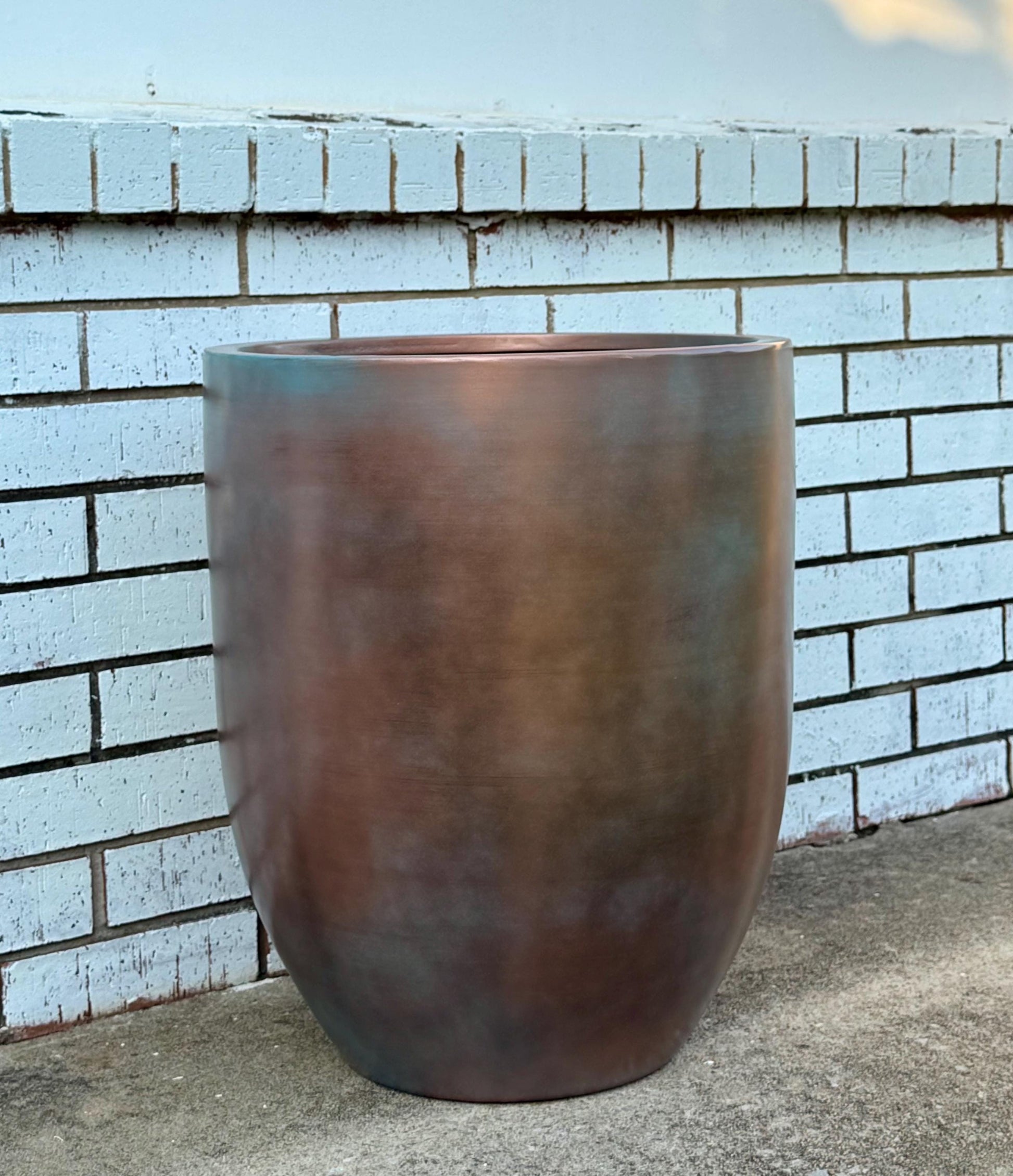 Patina Copper Fiberglass Planter: Modern Round Garden Pot, 18-27 Inch