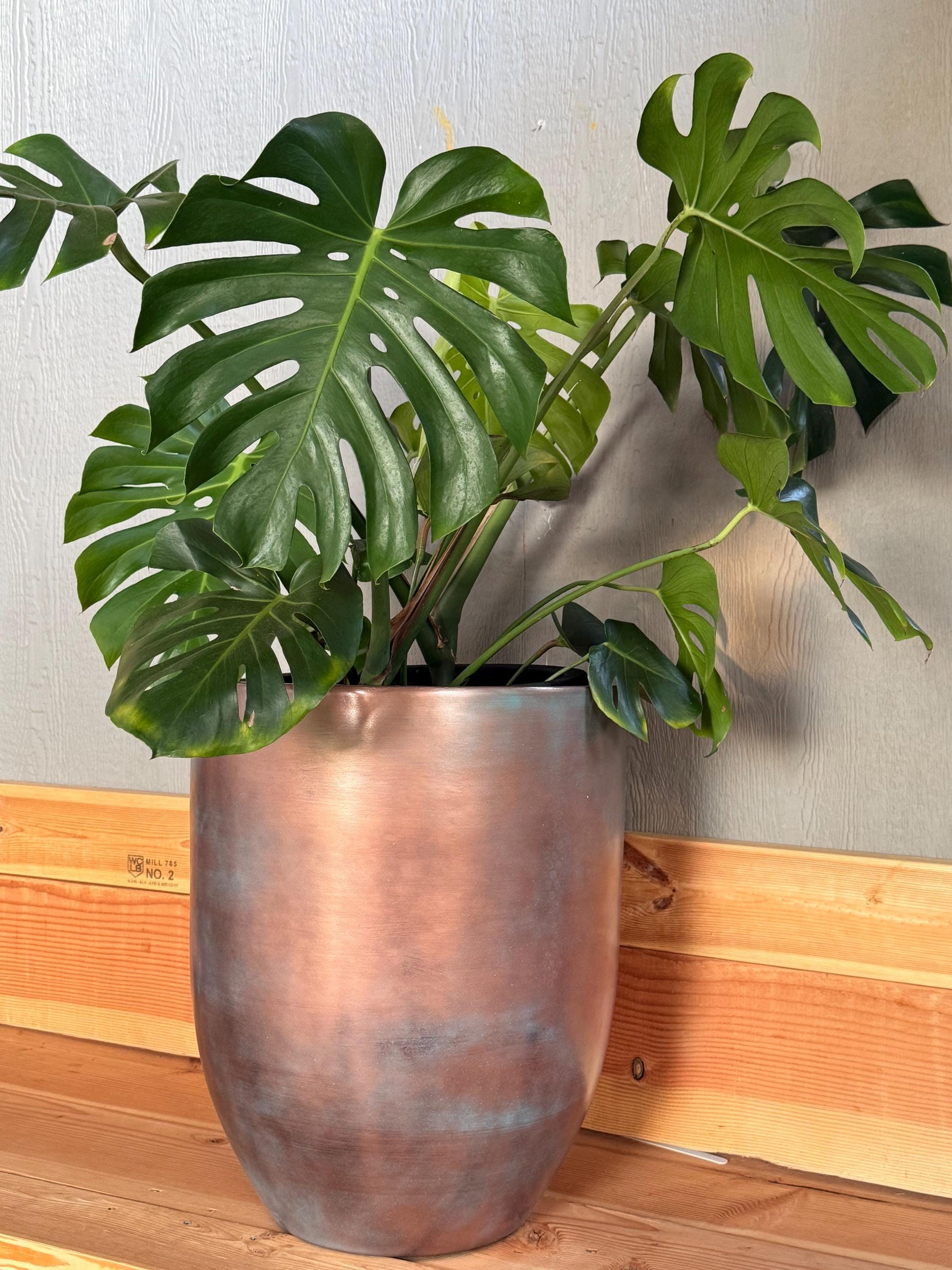 Patina Copper Fiberglass Planter: Modern Round Garden Pot, 18-27 Inch