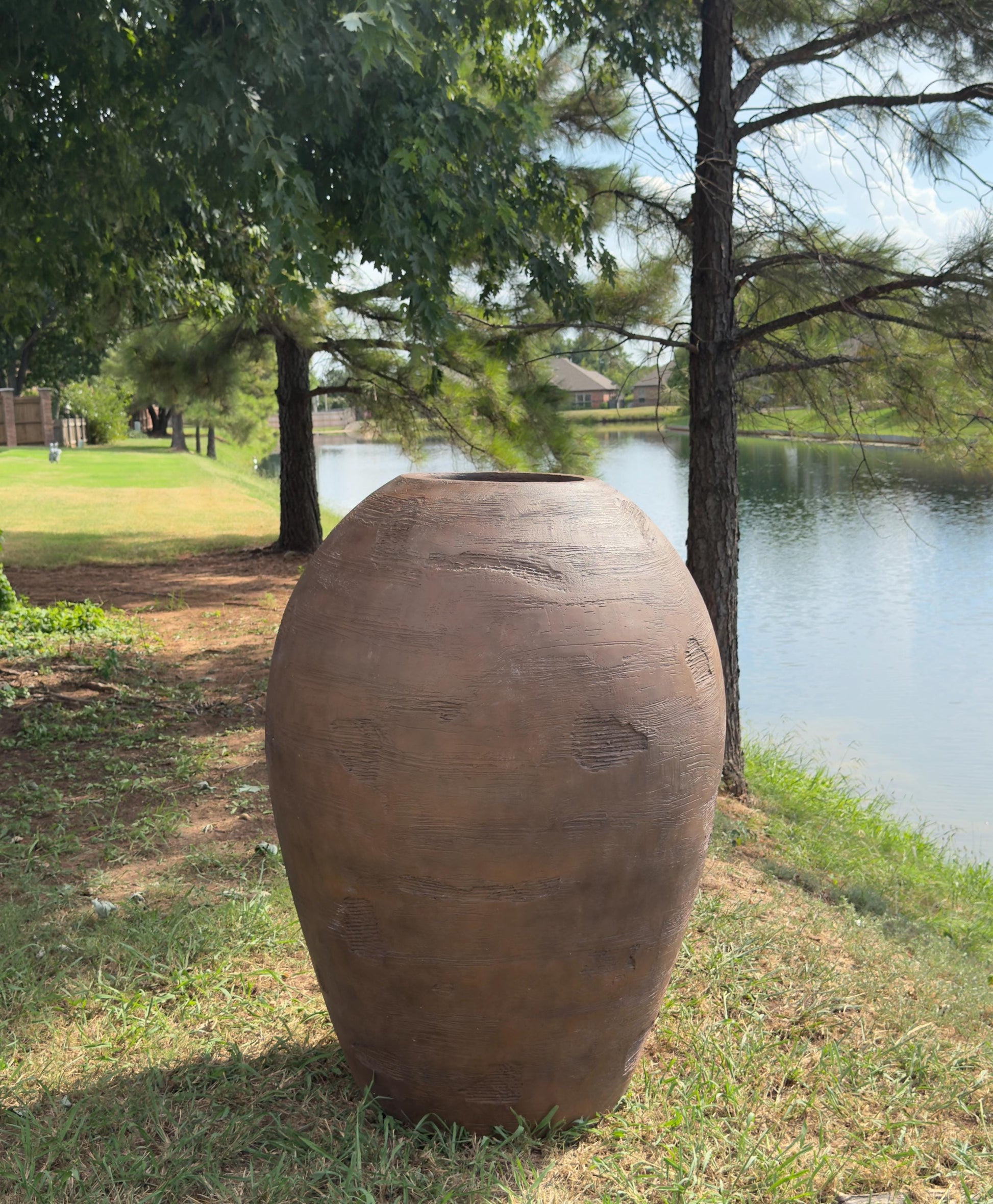 XXXL Fiberglass Planter: 60-inch Clay Color, Unique Texture