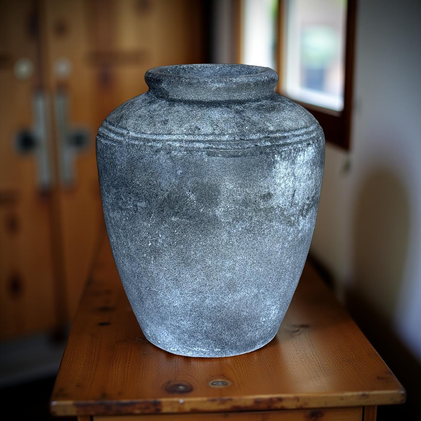 Handmade Concrete Vase: Rustic Antique Finish (9x11 Inches)