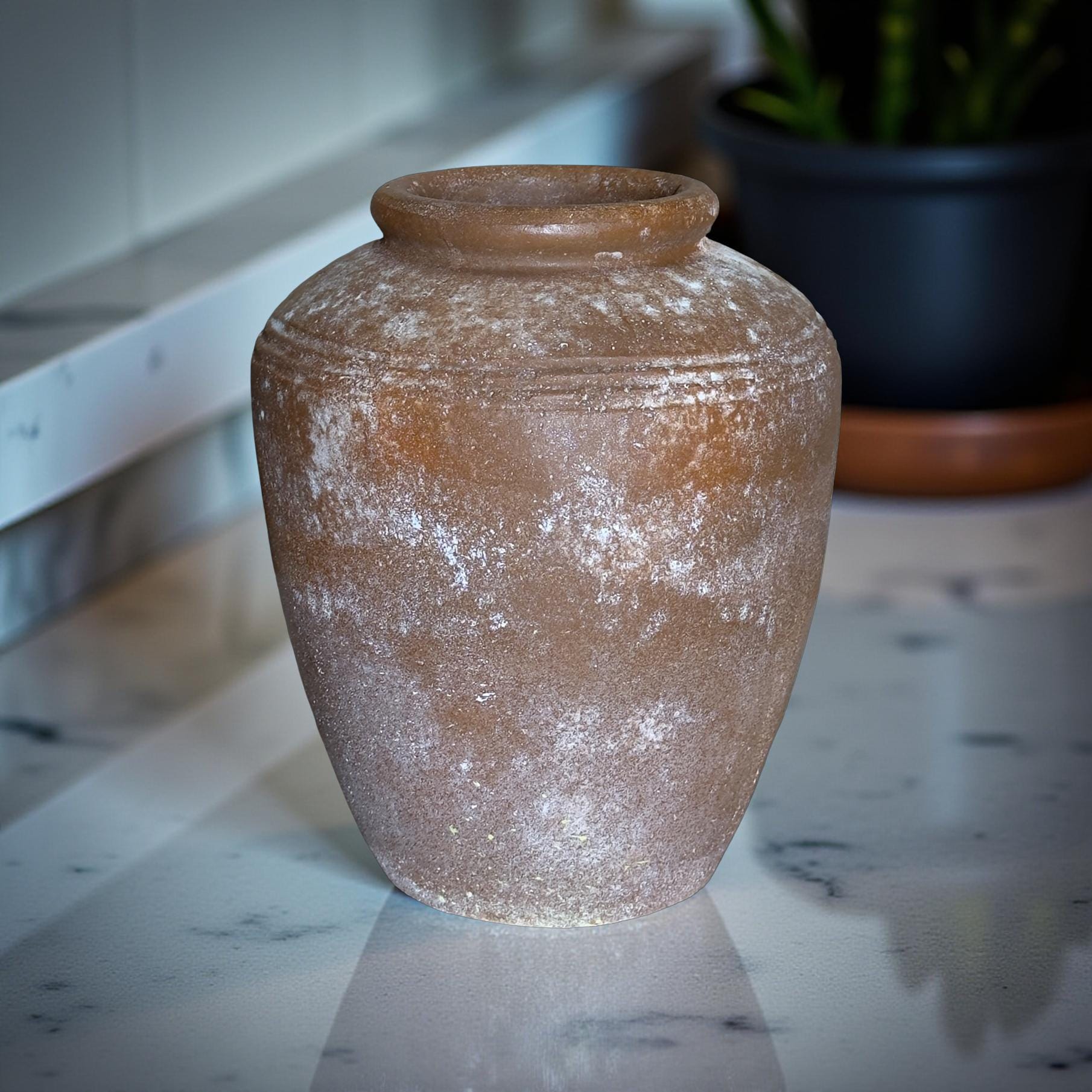 Handmade Concrete Vase: Rustic Antique Finish (9x11 Inches)