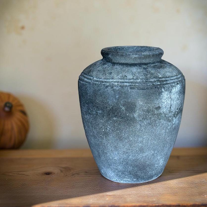 Handmade Concrete Vase: Rustic Antique Finish (9x11 Inches)