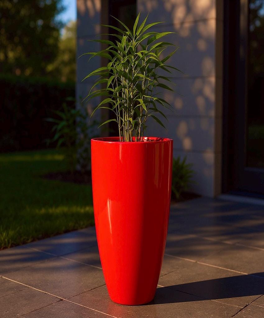 Glossy Red Fiberglass Planter: Contemporary Garden Pot (31-39 Inches)
