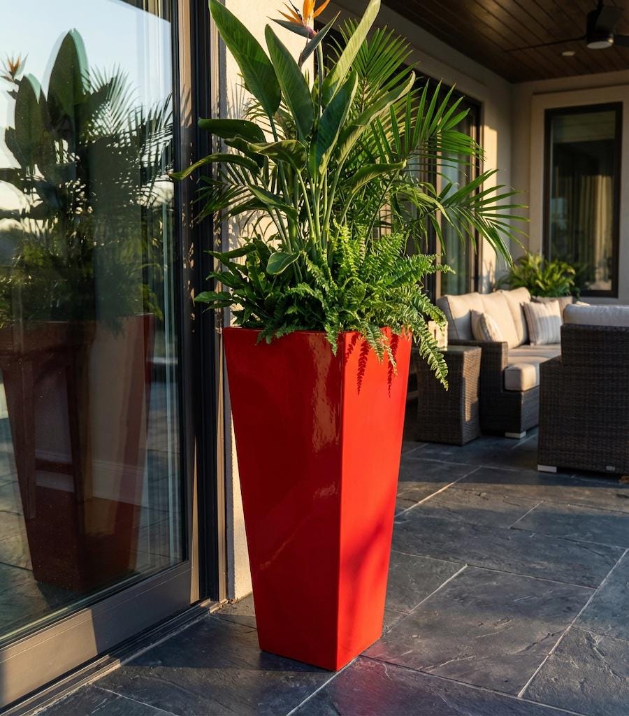 red planter indoor Apple Red Fiberglass Planter – Premium Red Garden Planter