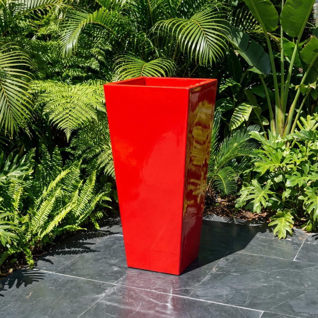 Apple Red Fiberglass Planter, Contemporary Garden Pot, 23-47 Inches