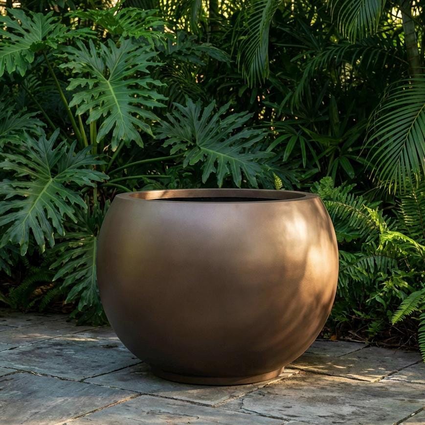 XL Brown Earth Fiberglass Planter - Garden & Home Decor (25-31 Inches)