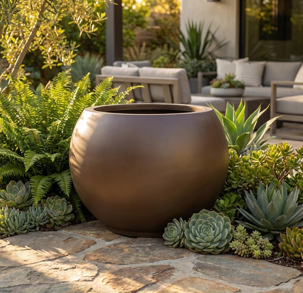 XL Brown Earth Fiberglass Planter - Garden & Home Decor (25-31 Inches)