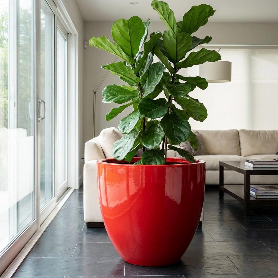 Glossy Red Fiberglass Planter: Modern Round Home Garden Pot, 14-27 Inch