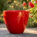 Glossy Red Fiberglass Planter: Modern Round Home Garden Pot, 14-27 Inch