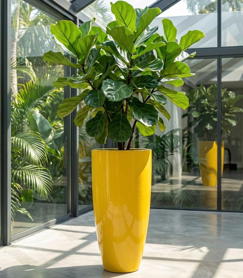 Glossy Yellow Fiberglass Planter: Contemporary Garden Pot (31-39 Inches)