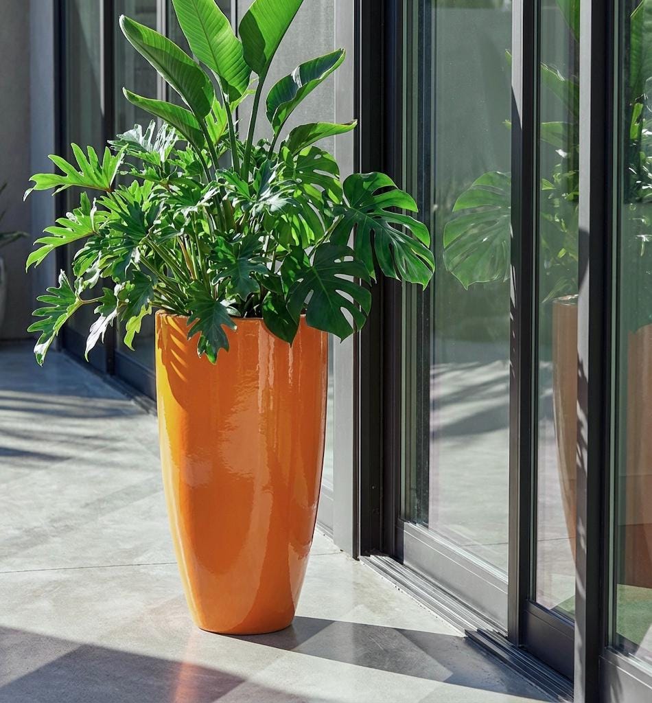 Glossy Orange Fiberglass Planter: Contemporary Garden Pot (31-39 Inches)