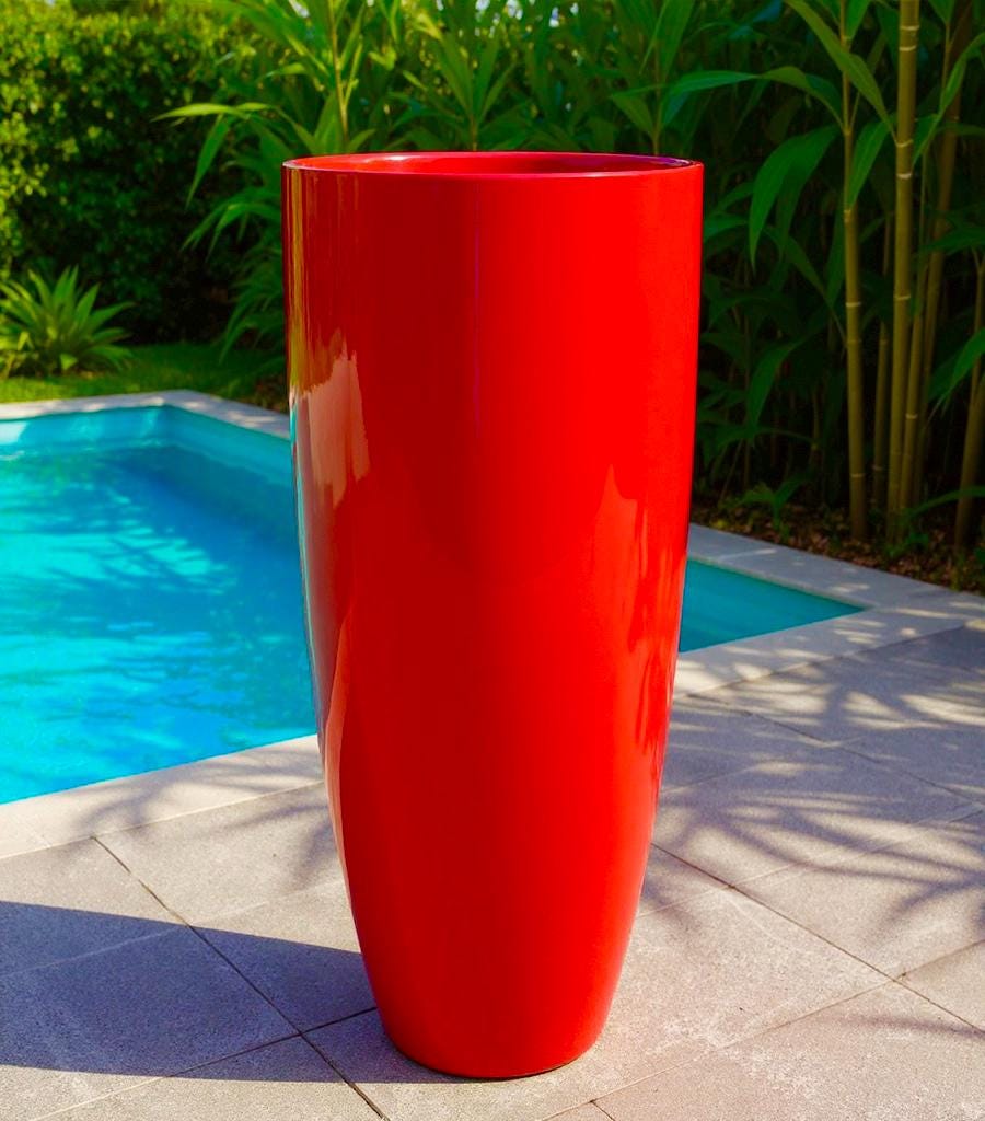 Glossy Red Fiberglass Planter: Contemporary Garden Pot (31-39 Inches)