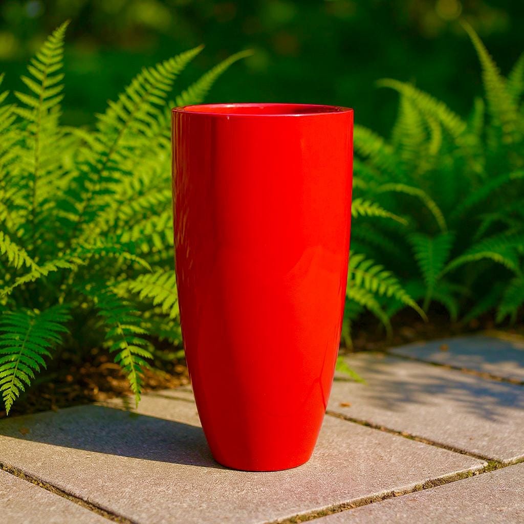 Glossy Red Fiberglass Planter: Contemporary Garden Pot (31-39 Inches)