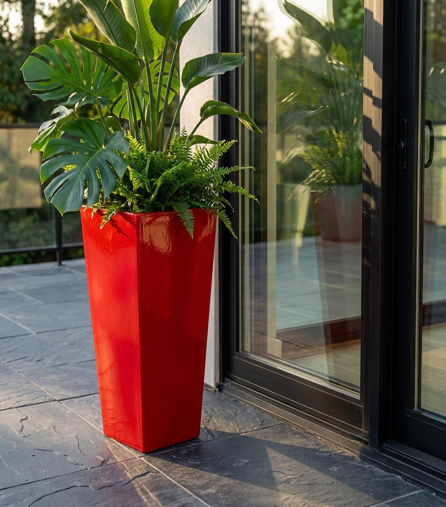 Apple Red Fiberglass Planter, Contemporary Garden Pot, 23-47 Inches