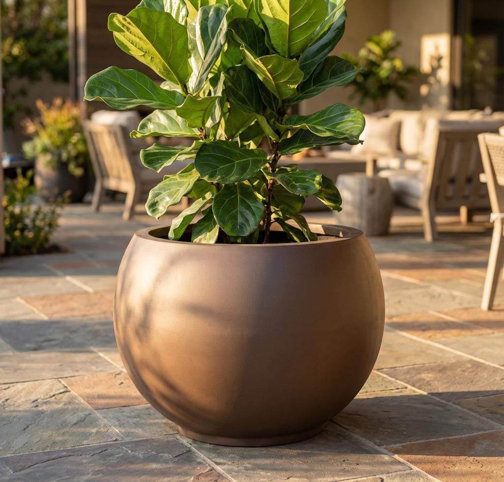 XL Brown Earth Fiberglass Planter - Garden & Home Decor (25-31 Inches)