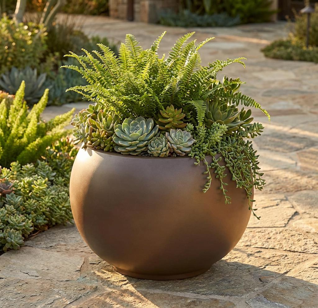 XL Brown Earth Fiberglass Planter - Garden & Home Decor (25-31 Inches)