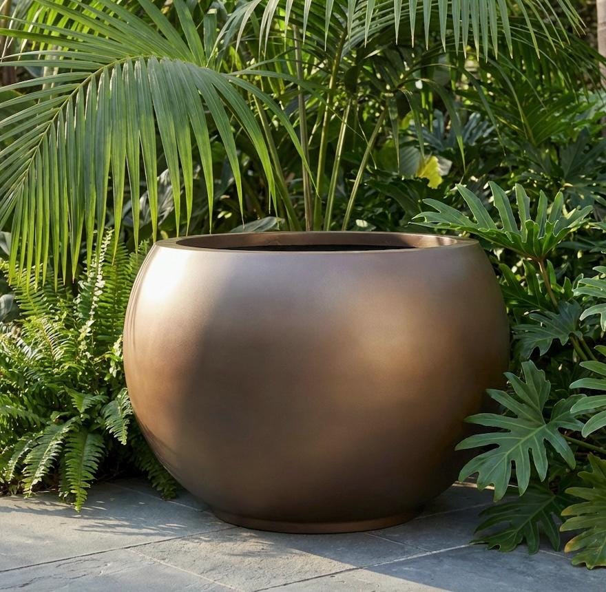 XL Brown Earth Fiberglass Planter - Garden & Home Decor (25-31 Inches)