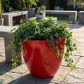 Glossy Red Fiberglass Planter: Modern Round Home Garden Pot, 14-27 Inch