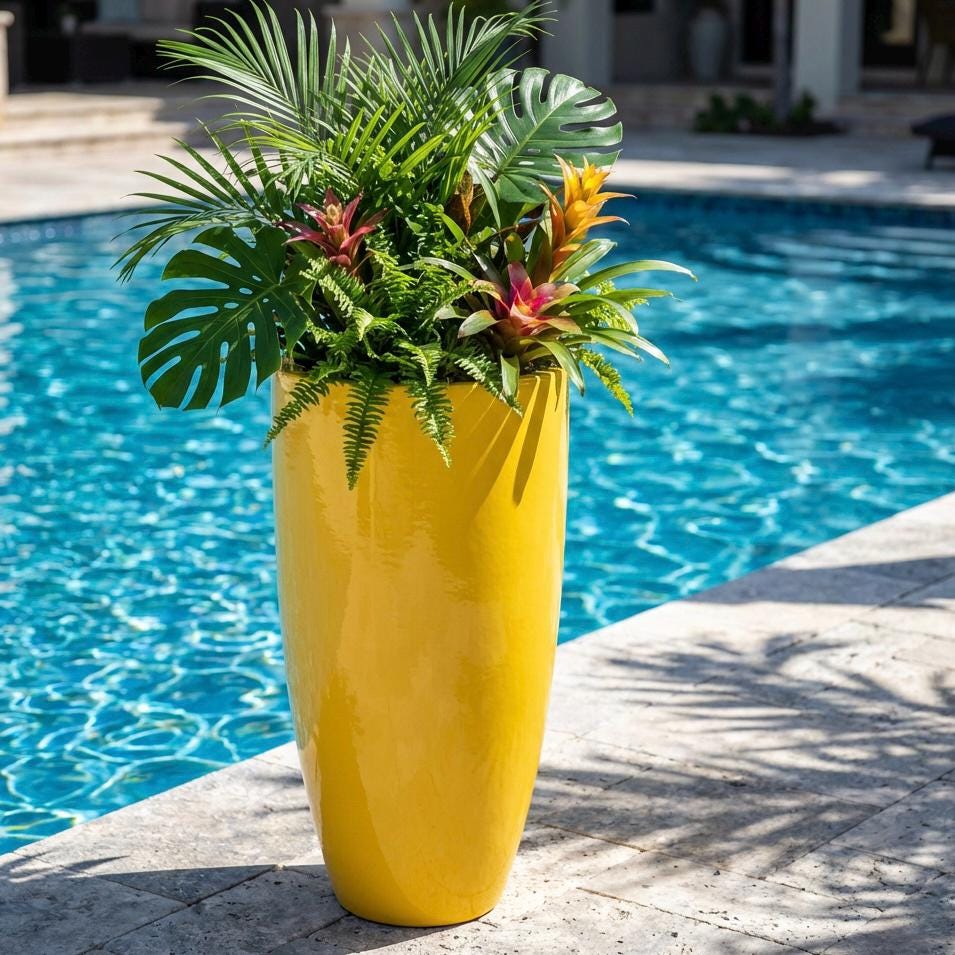 Glossy Yellow Fiberglass Planter: Contemporary Garden Pot (31-39 Inches)