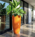 Glossy Orange Fiberglass Planter: Contemporary Garden Pot (31-39 Inches)