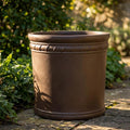Brown Earth Fiberglass Planter: Round Texture Home Garden Pot, 20-27 Inch