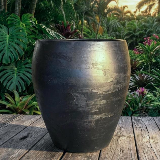 XXXL Fiberglass Planter: 53-Inch Handcrafted Textured Pot