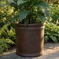 Brown Earth Fiberglass Planter: Round Texture Home Garden Pot, 20-27 Inch