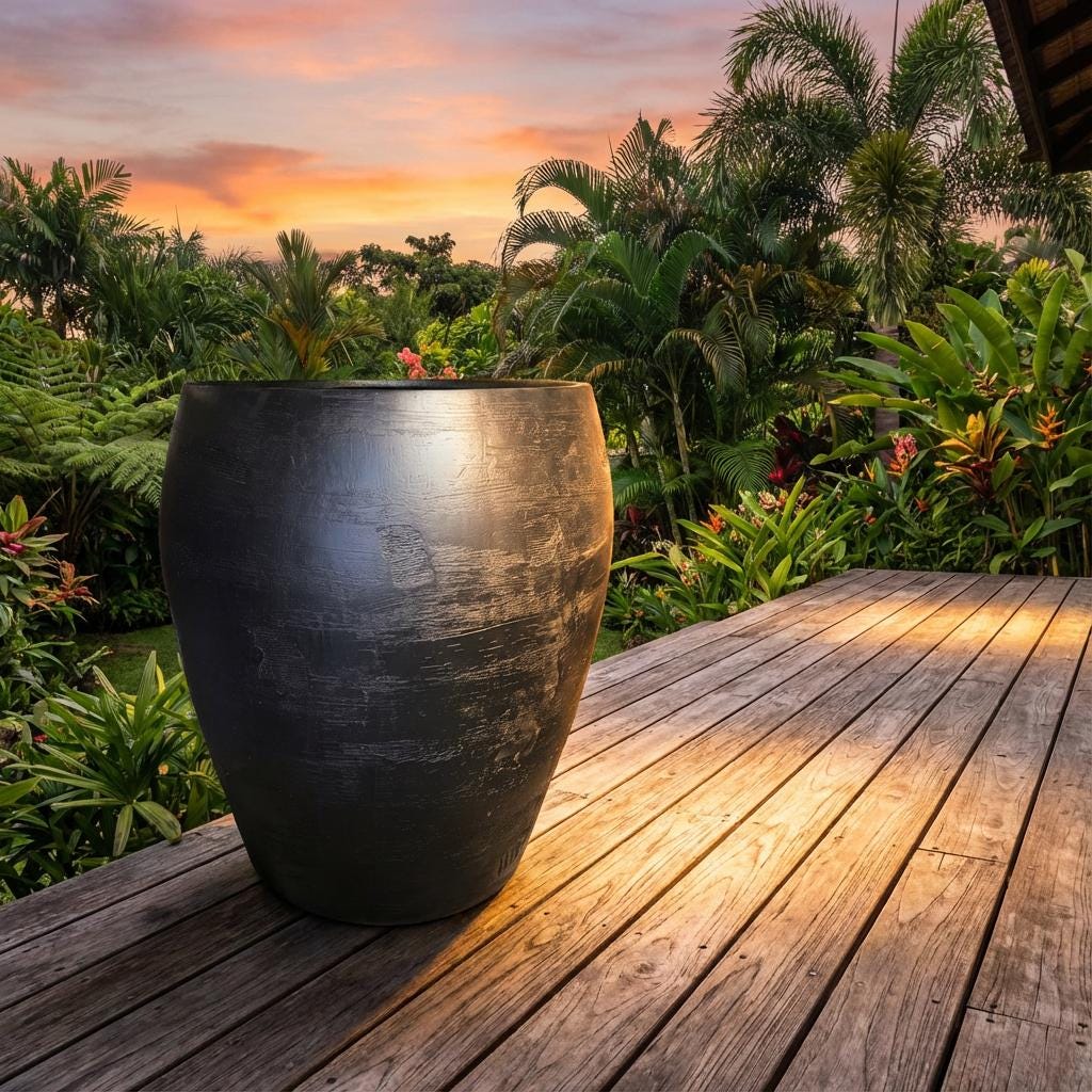 XXXL Fiberglass Planter: 53-Inch Handcrafted Textured Pot