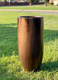 Tall Antique Bronze Fiberglass Planter: Modern Round Garden Decor