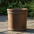 Brown Earth Fiberglass Planter: Round Texture Home Garden Pot, 20-27 Inch