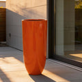 Gloss Orange Fiberglass Planter: Round Tall Contemporary Garden Pot