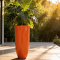 Gloss Orange Fiberglass Planter: Round Tall Contemporary Garden Pot