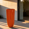 Gloss Orange Fiberglass Planter: Round Tall Contemporary Garden Pot