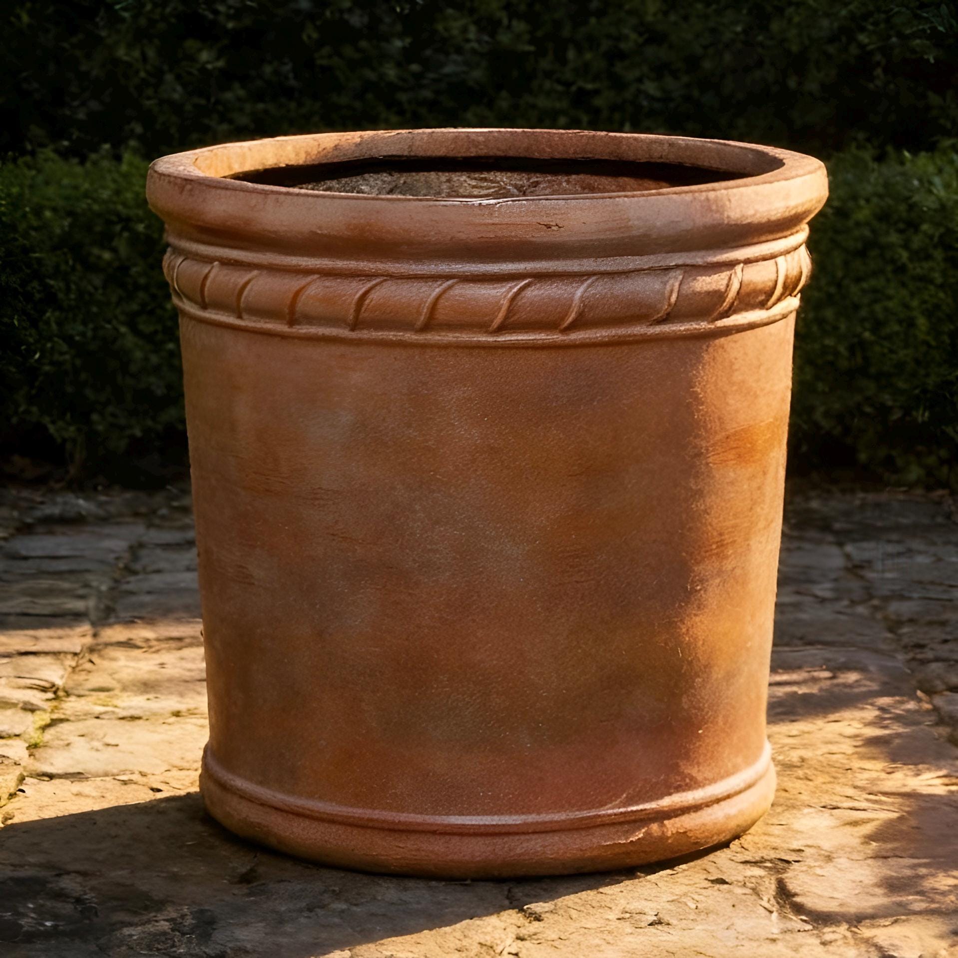 Large Terracotta Color Fiberglass Planter: Round Home Garden Pot, 20-27 Inch
