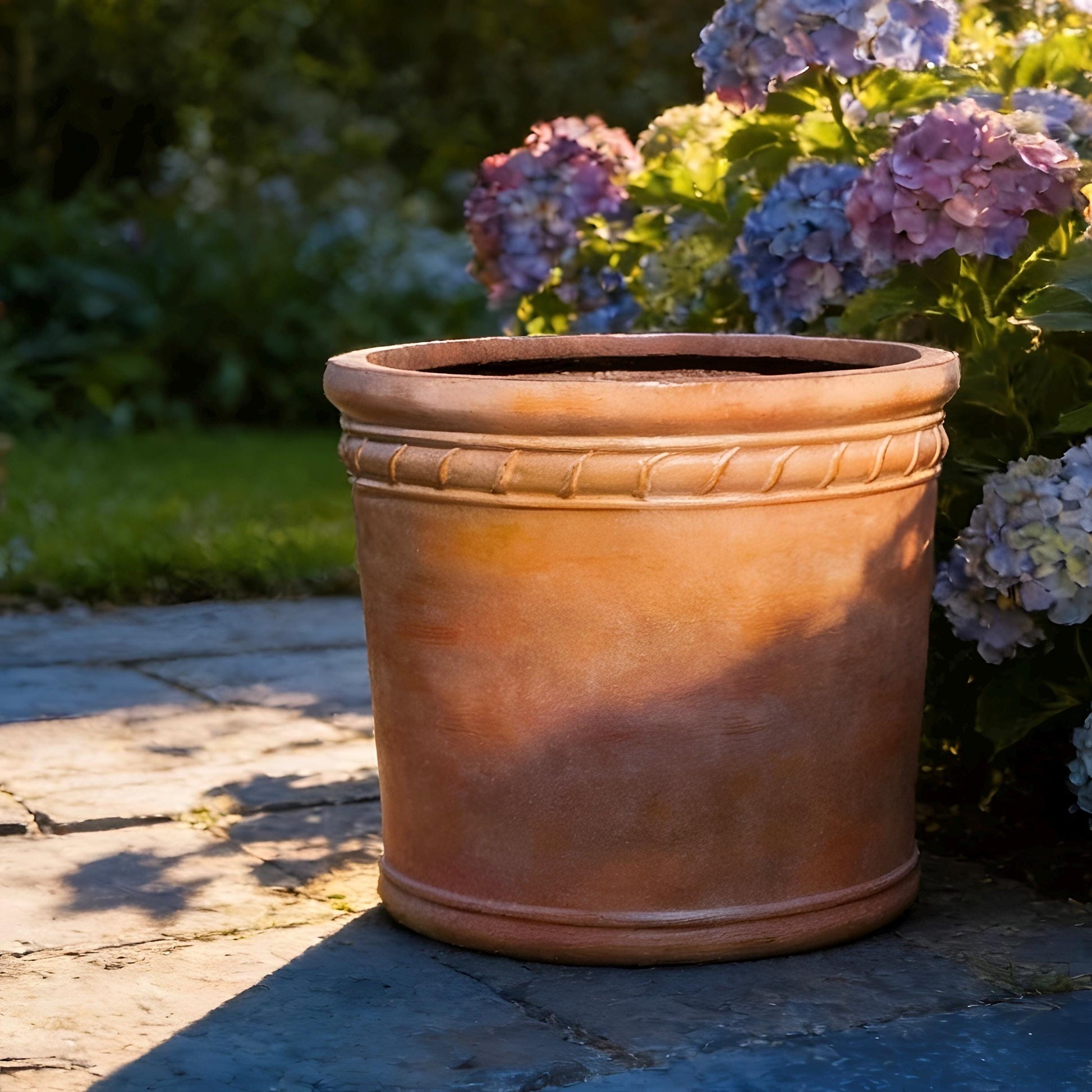 Large Terracotta Color Fiberglass Planter: Round Home Garden Pot, 20-27 Inch