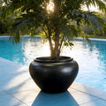 Satin Black Fiberglass Planter: 25-43 Inch XXL Round Garden Pot
