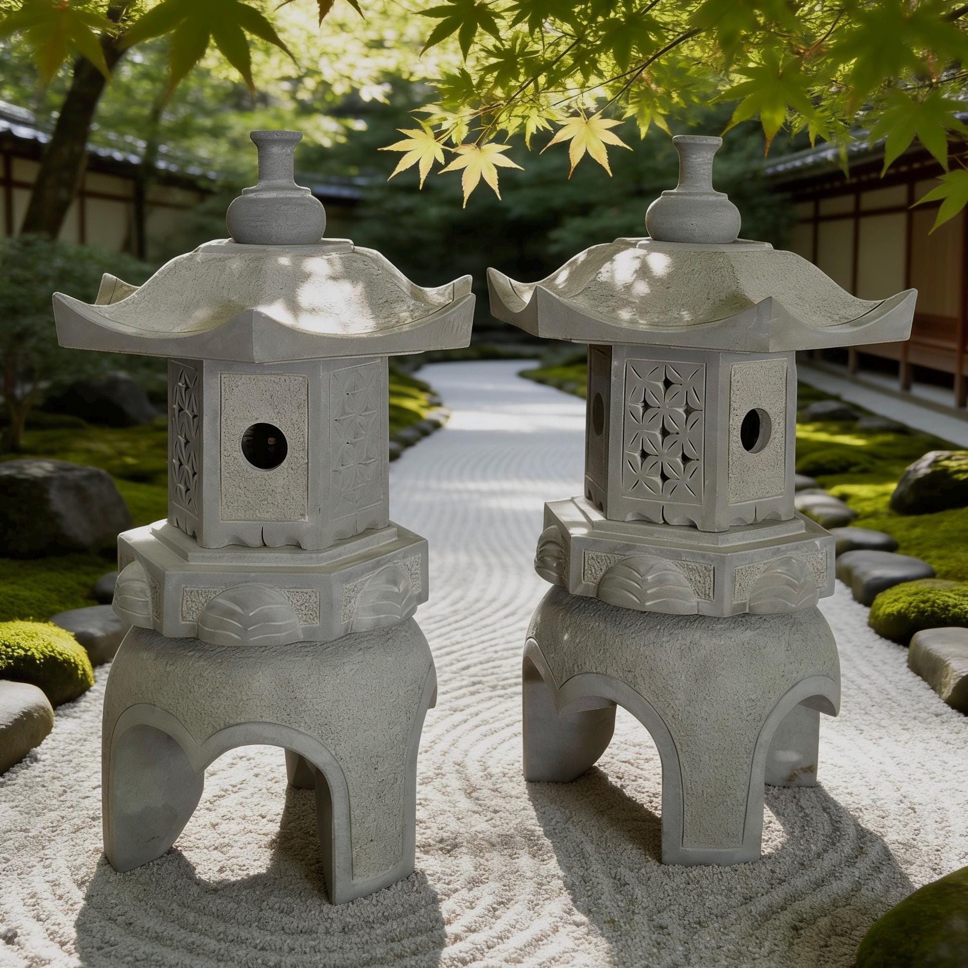 22.5 Inches Tall Hand-Carved Natural Granite Japanese Lantern, Outdoor Garden Decoration