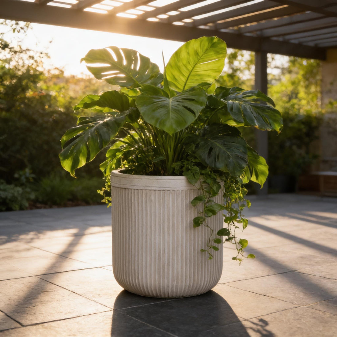 Fiberglass Planter 12 inches Gray, Weather Resistant Indoor Outdoor Planter