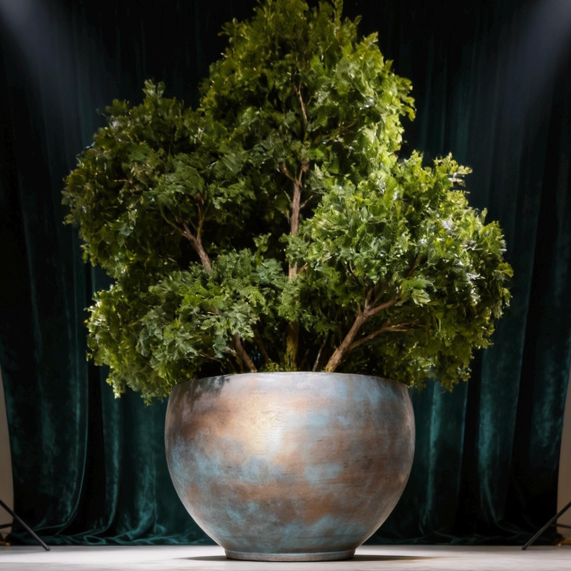 XL Vintage Copper Patina Fiberglass Planter - Garden & Home Decor (25-31 Inches)