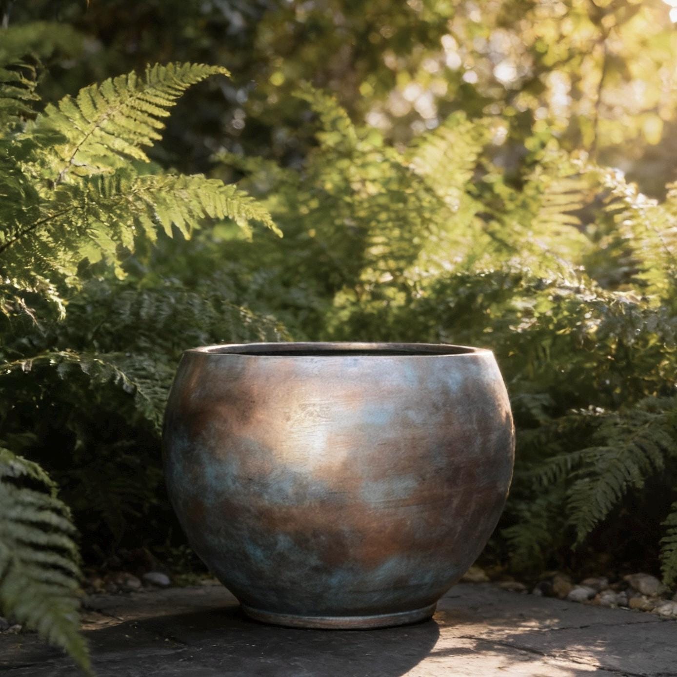 XL Vintage Copper Patina Fiberglass Planter - Garden & Home Decor (25-31 Inches)